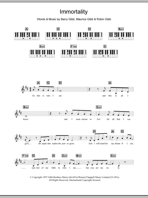 Celine Dion Immortality sheet music notes and chords. Download Printable PDF.