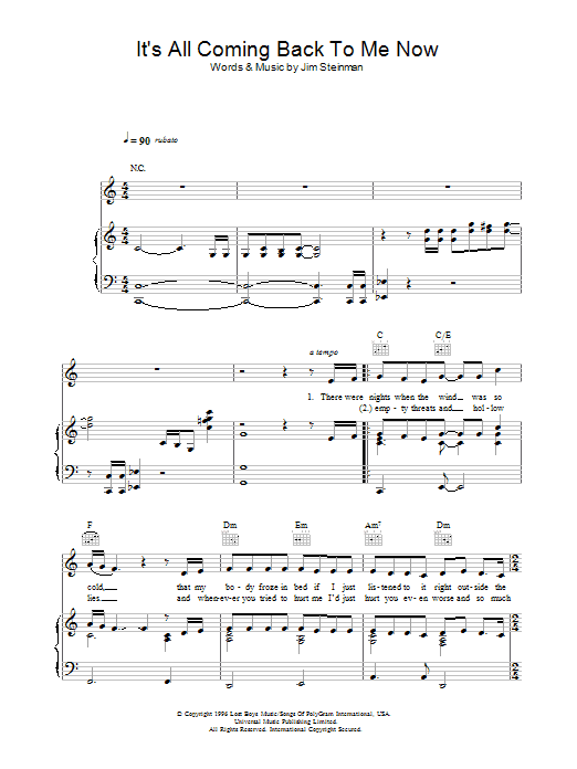 Celine Dion It's All Coming Back To Me Now sheet music notes and chords. Download Printable PDF.