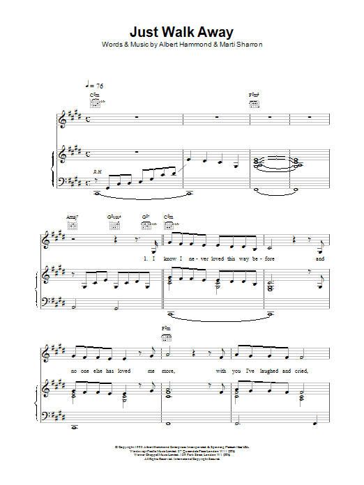 Celine Dion Just Walk Away sheet music notes and chords. Download Printable PDF.