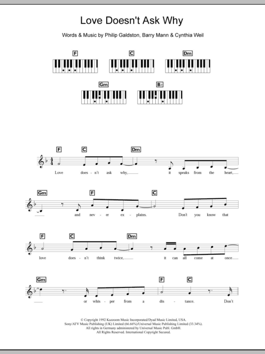 Celine Dion Love Doesn't Ask Why sheet music notes and chords. Download Printable PDF.