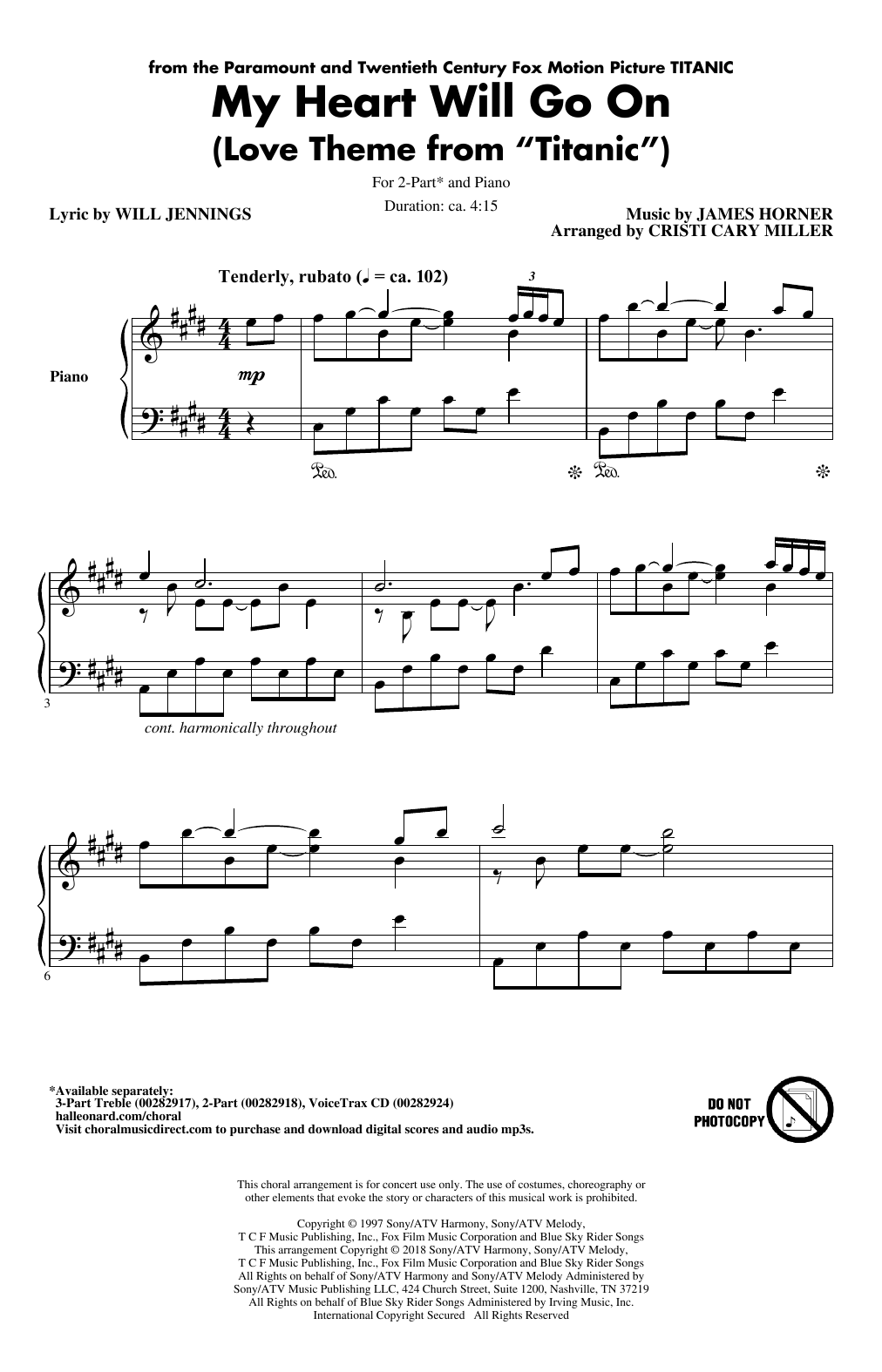 Celine Dion My Heart Will Go On (from Titanic) (arr. Cristi Cary Miller) sheet music notes and chords. Download Printable PDF.