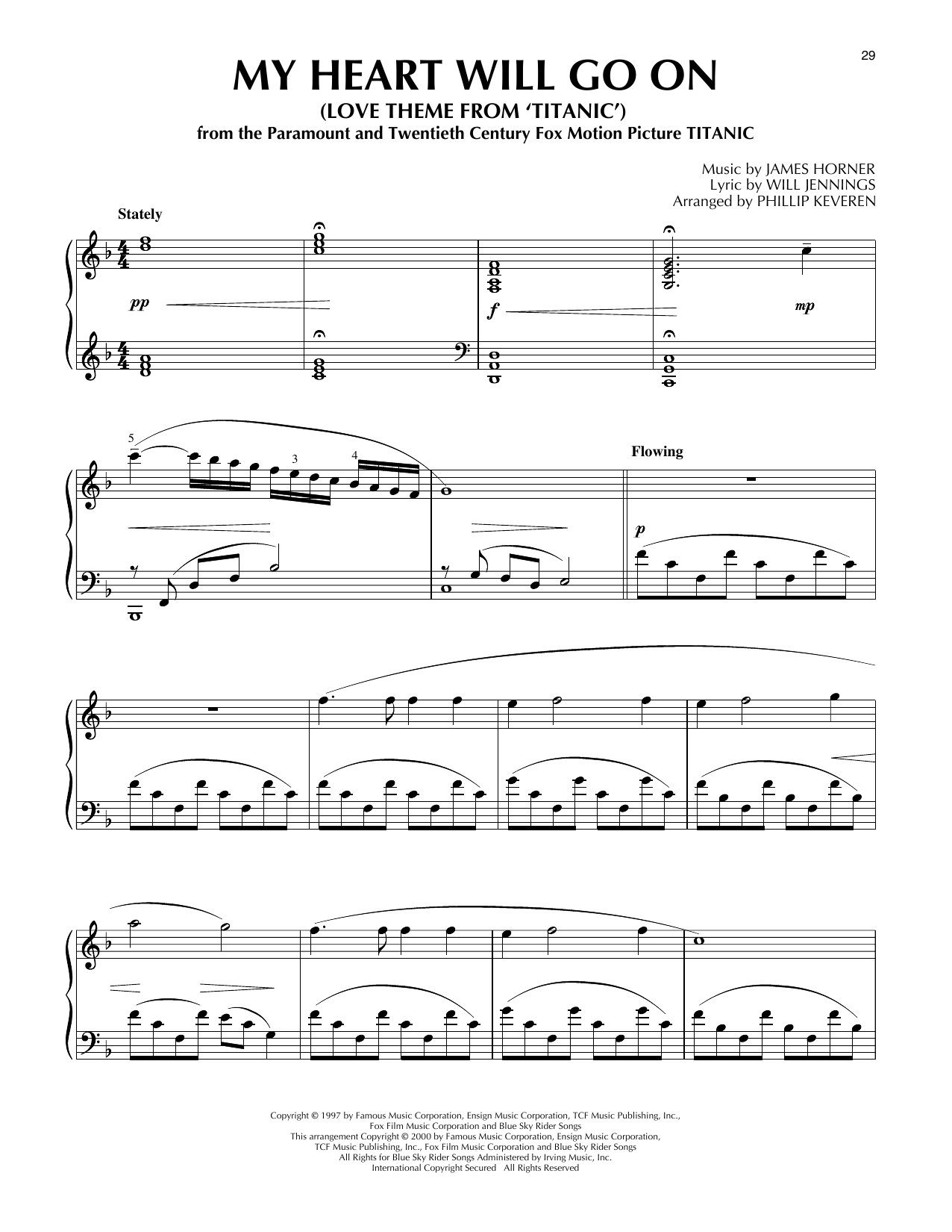 Celine Dion My Heart Will Go On (from Titanic) (arr. Phillip Keveren) sheet music notes and chords arranged for Piano Solo