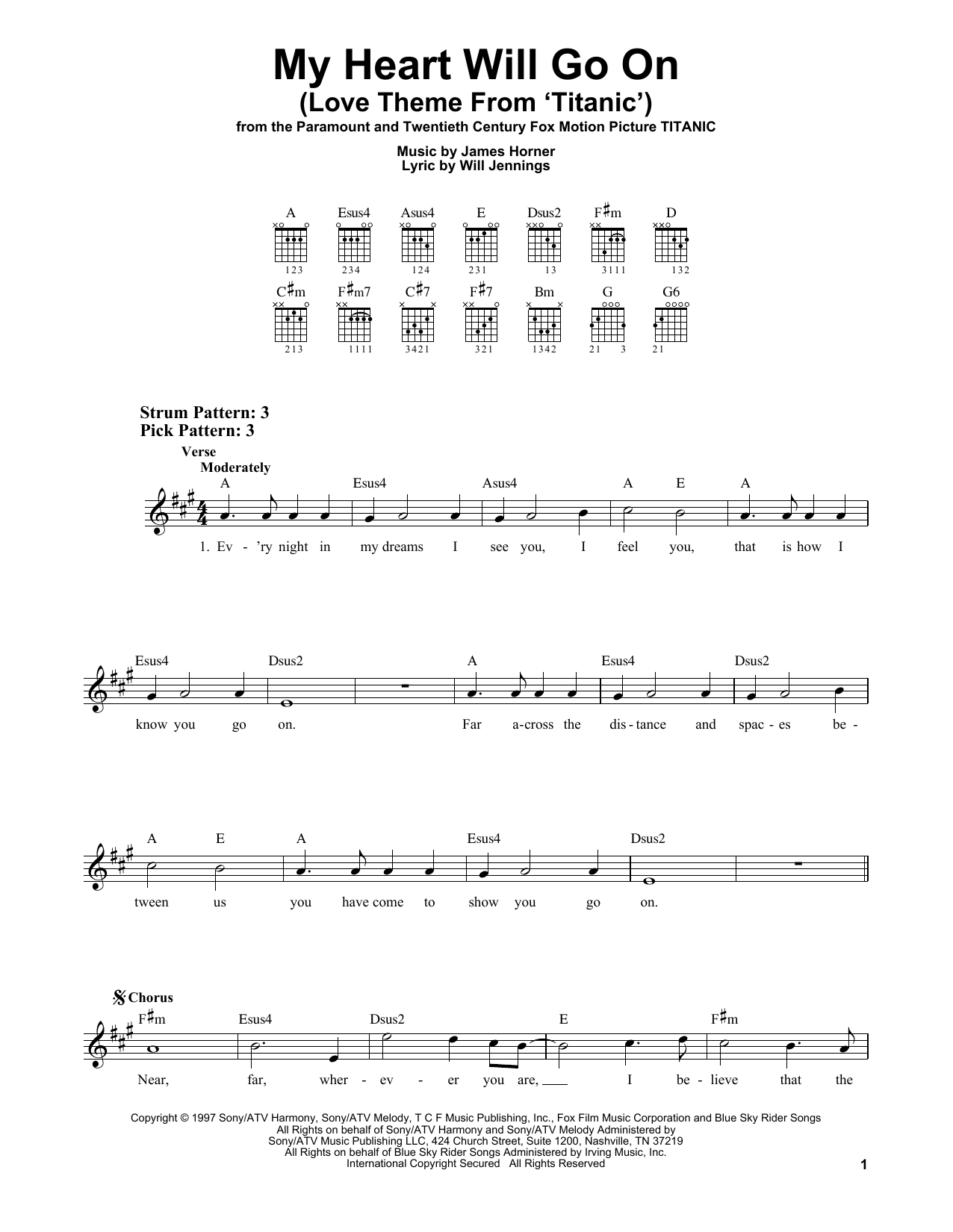 Celine Dion My Heart Will Go On (from Titanic) sheet music notes and chords. Download Printable PDF.