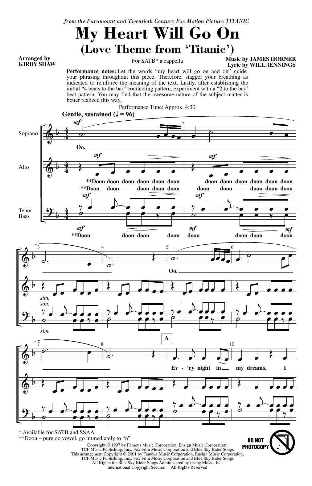 Celine Dion My Heart Will Go On (Love Theme From Titanic) (arr. Kirby Shaw) sheet music notes and chords. Download Printable PDF.