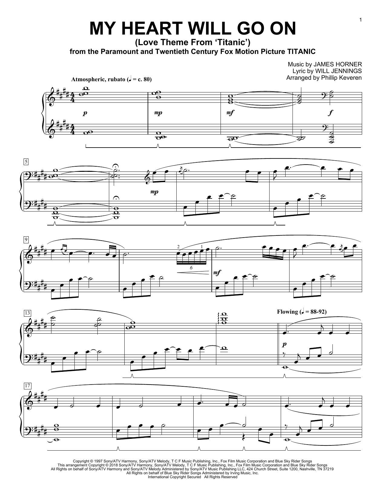 Phillip Keveren My Heart Will Go On (Love Theme From 'Titanic') sheet music notes and chords. Download Printable PDF.