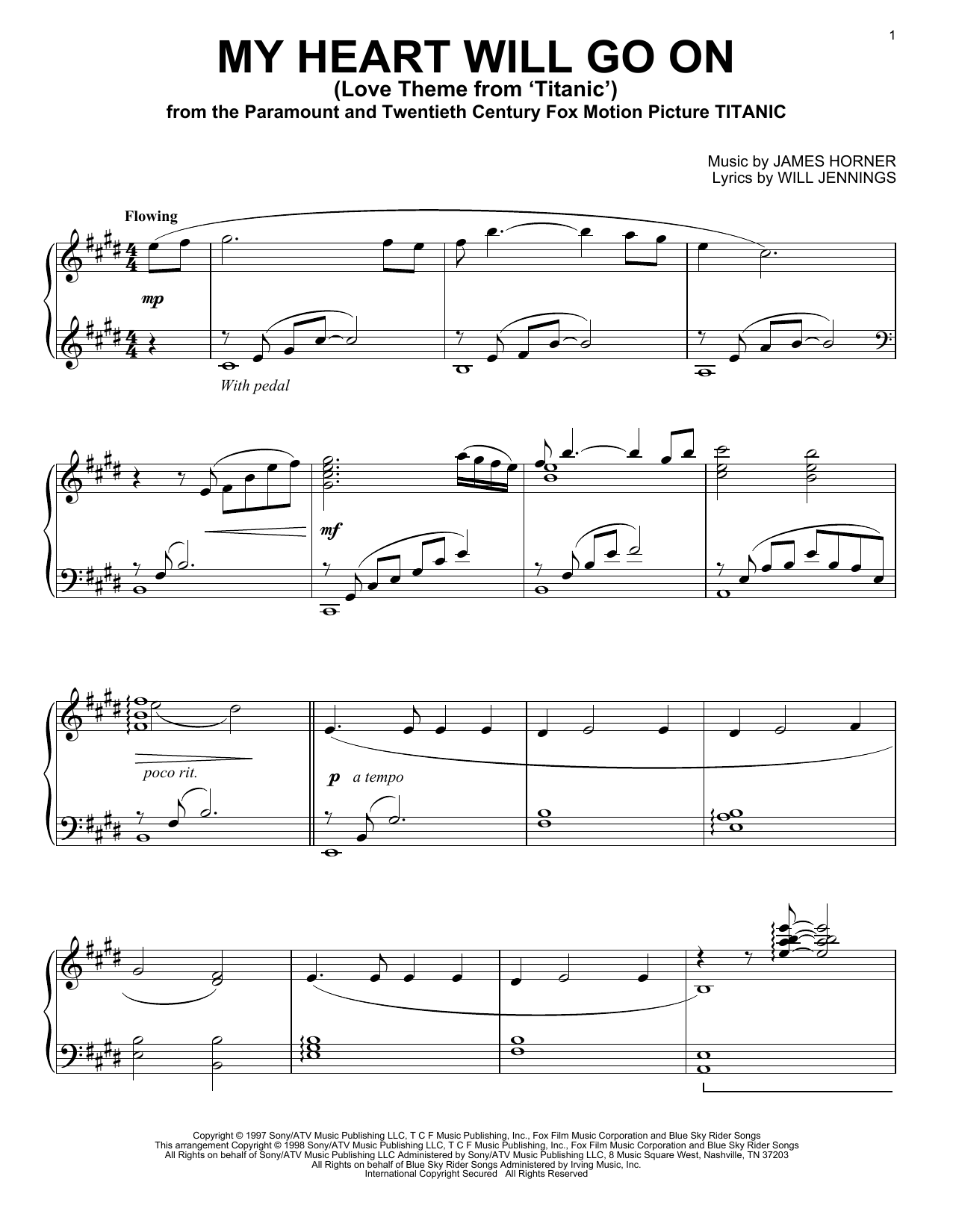 Celine Dion My Heart Will Go On sheet music notes and chords. Download Printable PDF.