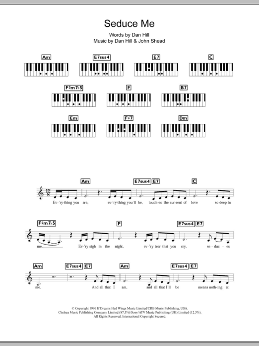 Celine Dion Seduces Me sheet music notes and chords. Download Printable PDF.