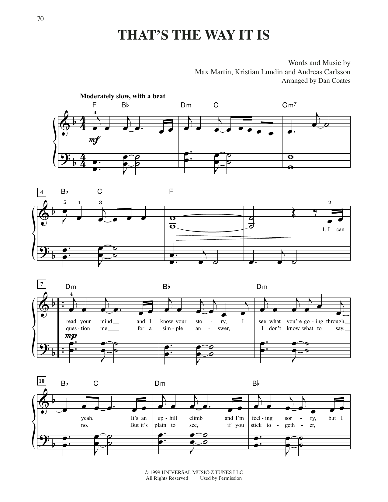 Celine Dion That's The Way It Is sheet music notes and chords. Download Printable PDF.