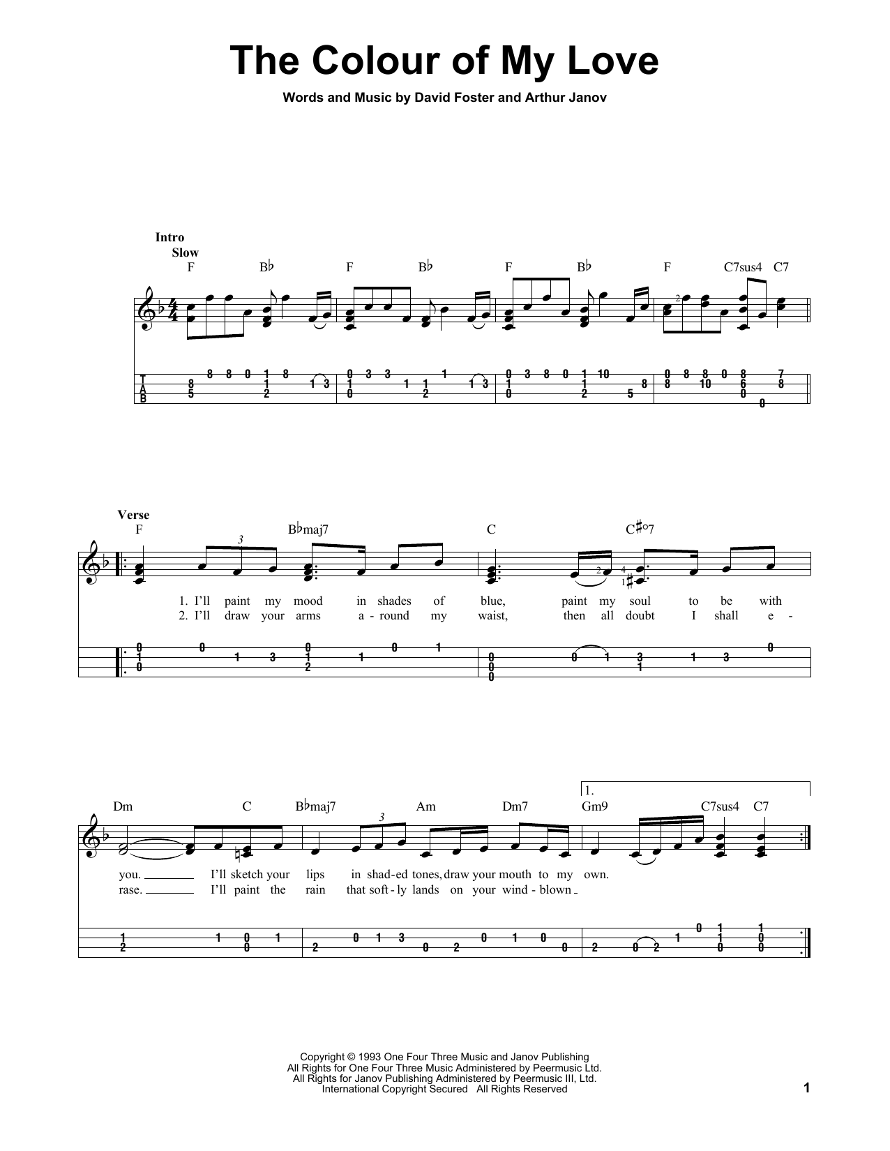 Celine Dion The Colour Of My Love sheet music notes and chords. Download Printable PDF.