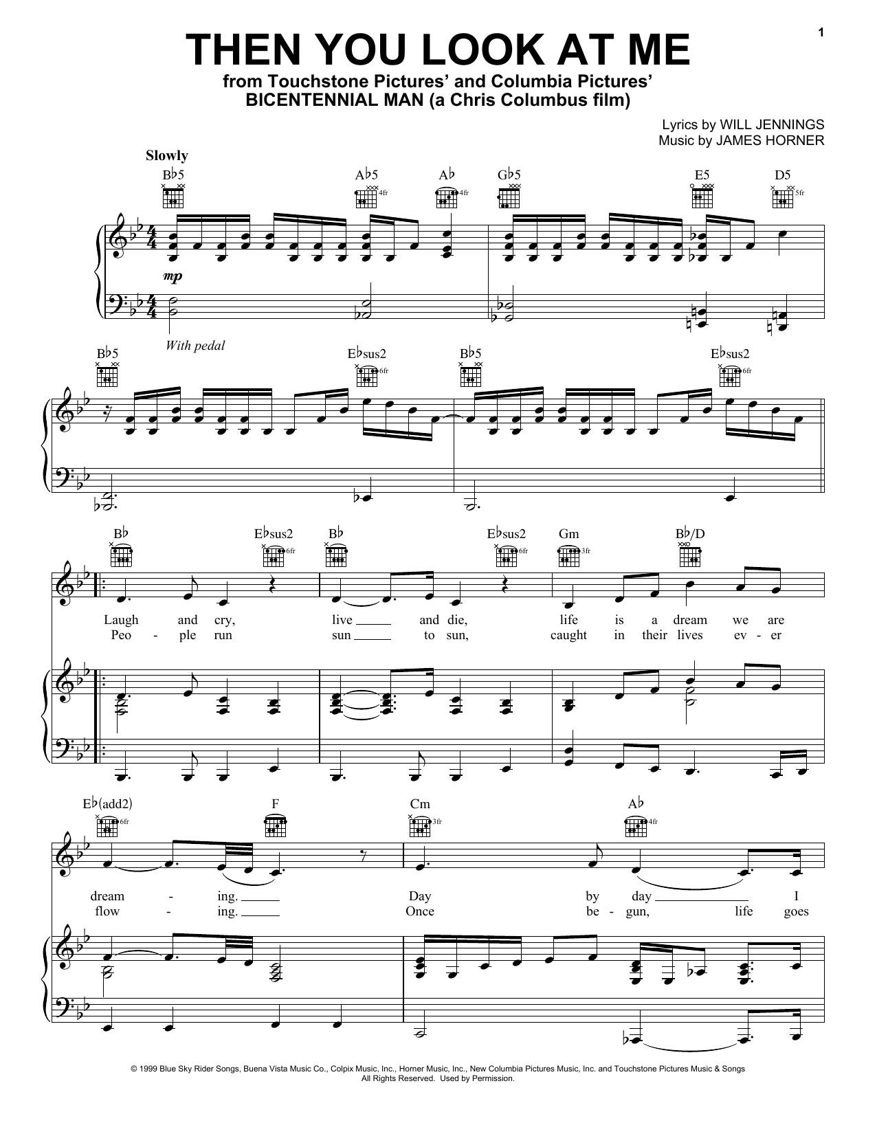 Celine Dion Then You Look At Me sheet music notes and chords. Download Printable PDF.