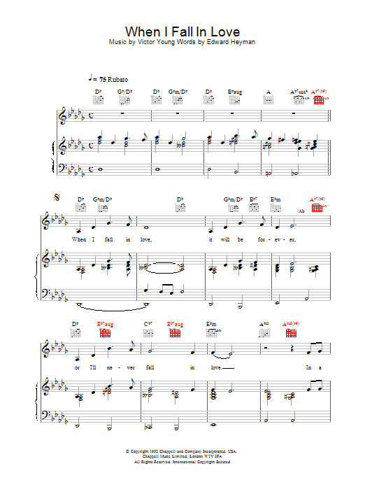 Celine Dion When I Fall In Love sheet music notes and chords. Download Printable PDF.