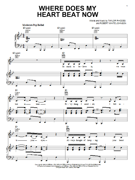 Celine Dion Where Does My Heart Beat Now sheet music notes and chords. Download Printable PDF.