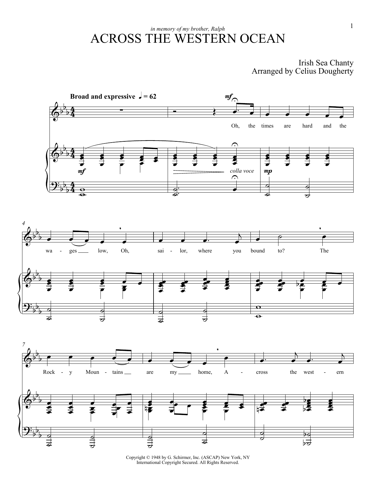 Learn to play Celius Dougherty Across The Western Ocean (Five Sea Chanties, No. 3) sheet music for Piano & Vocal in minutes. Price: 7.8900$ Celius Dougherty Across The Western Ocean (Five Sea Chanties, No. 3) sheet music notes and chords arranged for Piano & Vocal