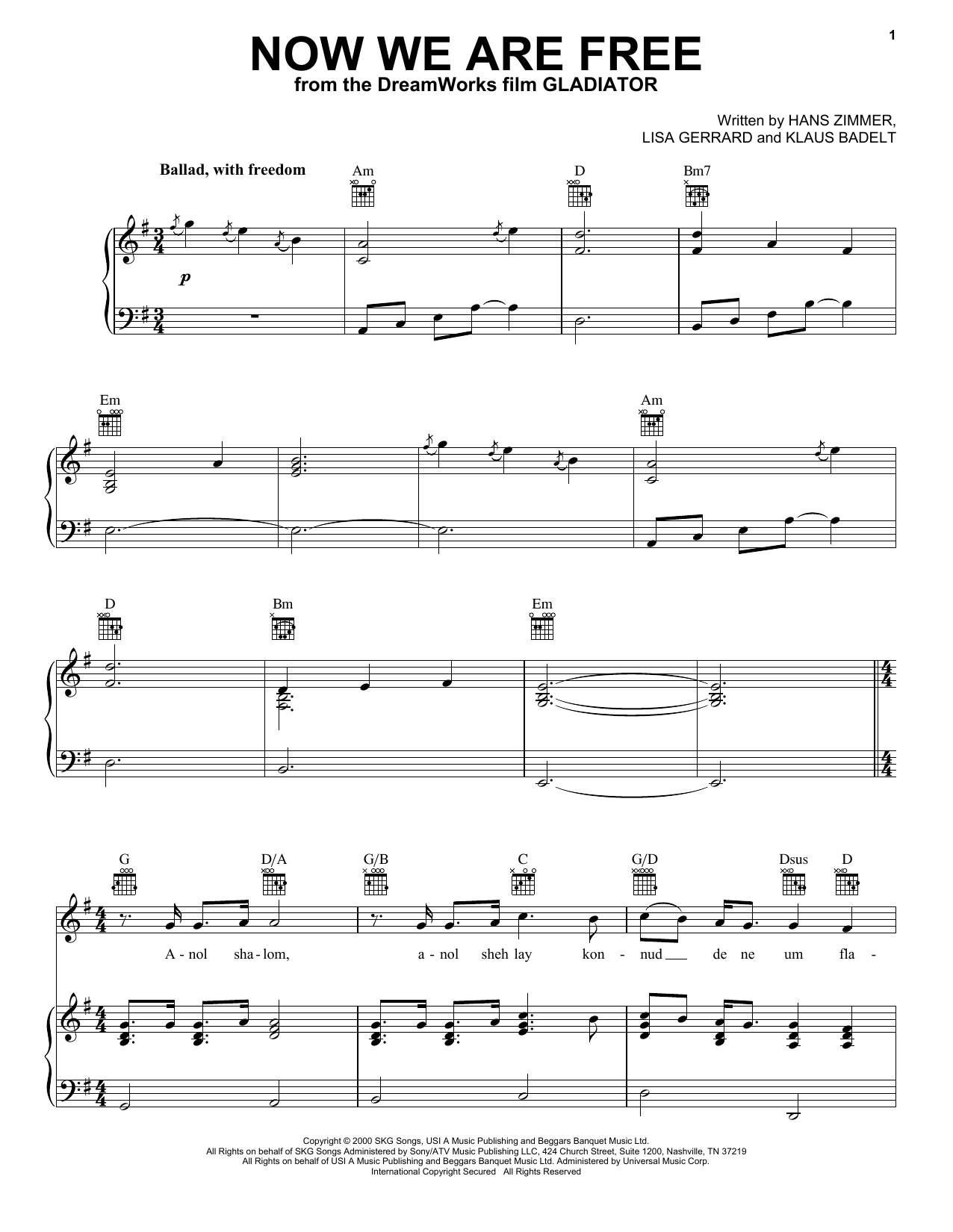 Celtic Thunder Now We Are Free sheet music notes and chords. Download Printable PDF.