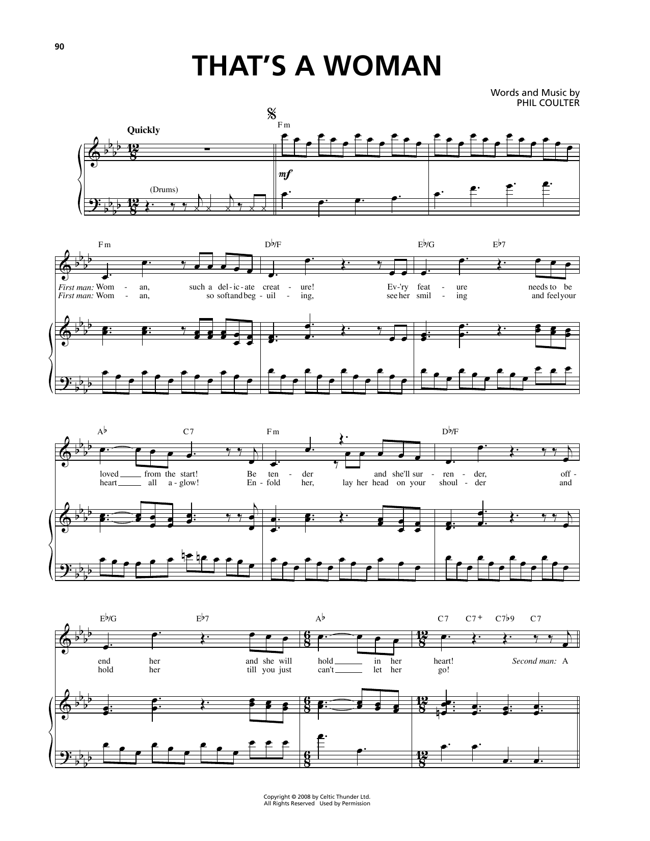 Learn to play Celtic Thunder That's A Woman sheet music for Piano & Vocal in minutes. Price: 7.8900$ Celtic Thunder That's A Woman sheet music notes and chords arranged for Piano & Vocal