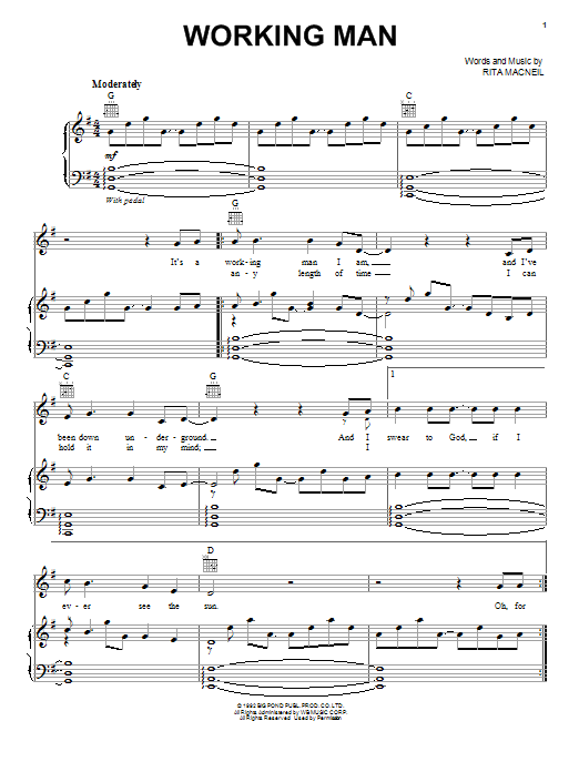 Celtic Thunder Working Man sheet music notes and chords. Download Printable PDF.