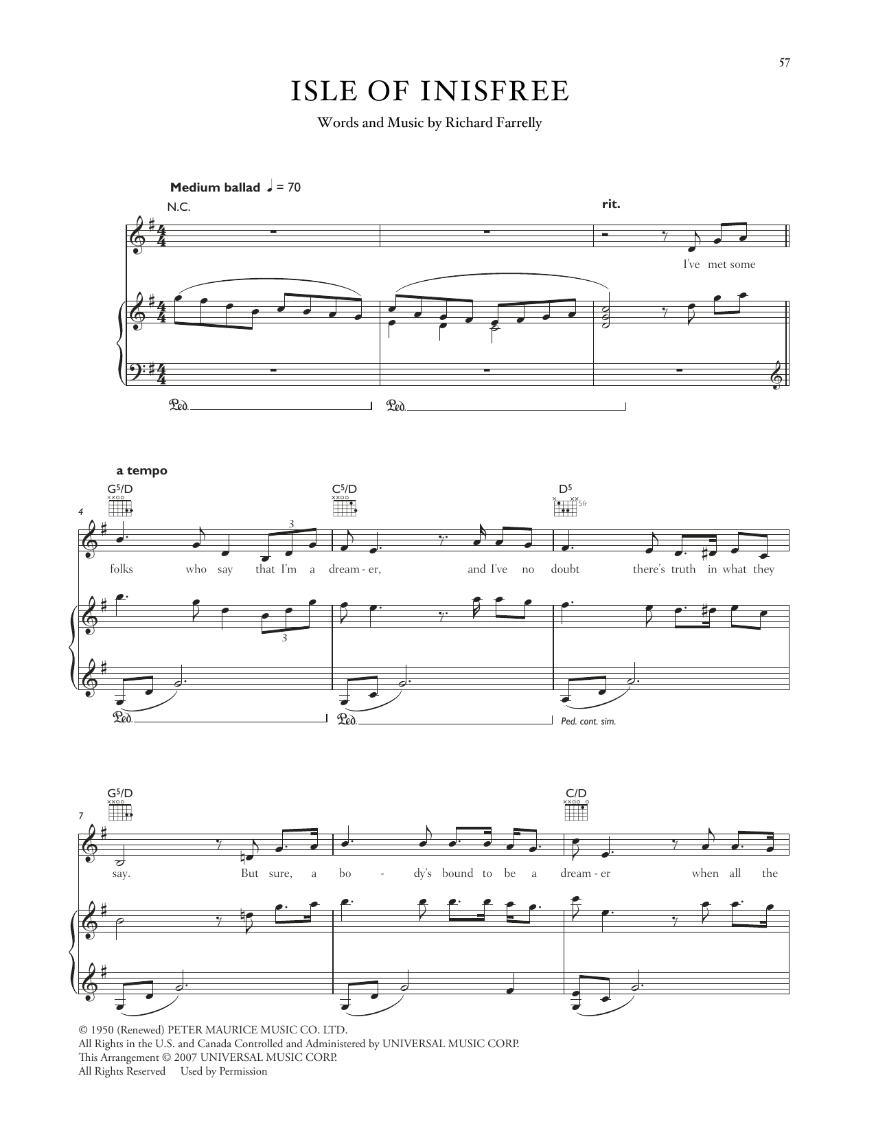 Celtic Woman The Isle Of Innisfree sheet music notes and chords. Download Printable PDF.