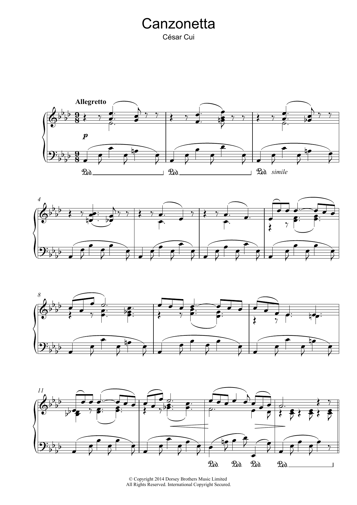 Learn to play Cesar Cui Canzonetta sheet music for Piano Solo in minutes. Price: 7.8900$ Cesar Cui Canzonetta sheet music notes and chords arranged for Piano Solo