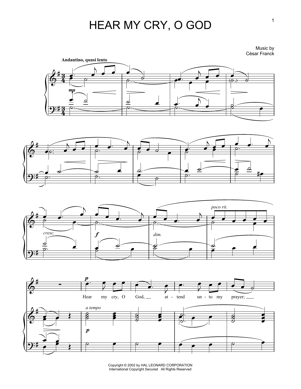 Cesar Franck Hear My Cry, O God sheet music notes and chords. Download Printable PDF.