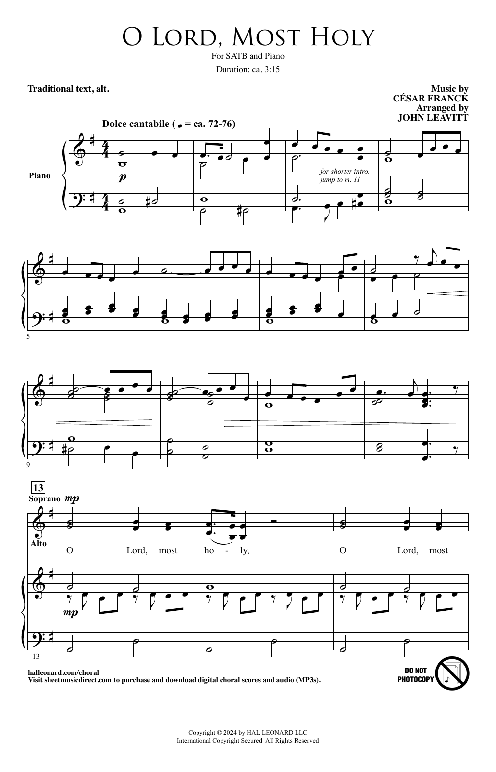 César Franck O Lord, Most Holy (arr. John Leavitt) sheet music notes and chords. Download Printable PDF.