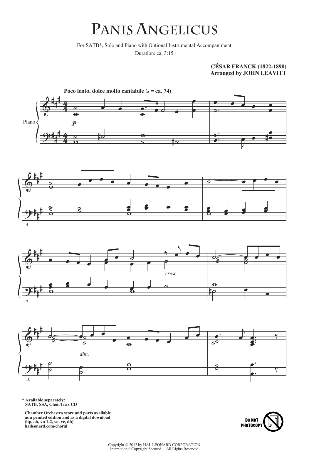 Learn to play Cesar Franck Panis Angelicus (arr. John Leavitt) sheet music for SSA Choir in minutes. Price: 3.9900$ Cesar Franck Panis Angelicus (arr. John Leavitt) sheet music notes and chords arranged for SSA Choir