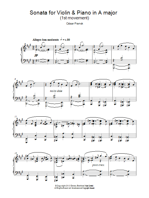 César Franck Sonata For Violin & Piano In A Major, 1st Movement sheet music notes and chords arranged for Piano Solo