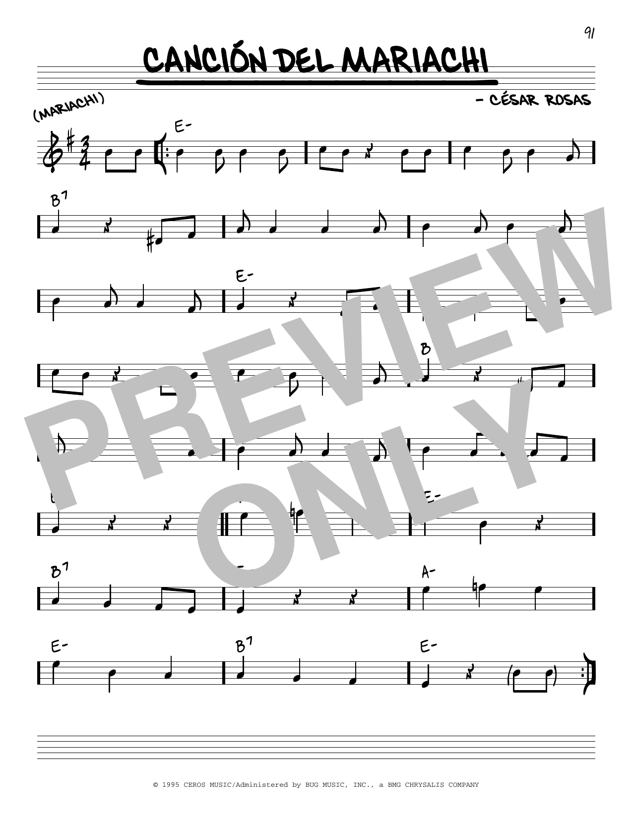 Learn to play Cesar Rosas Cancion Del Mariachi sheet music for Real Book – Melody & Chords in minutes. Price: 5.9900$ Cesar Rosas Cancion Del Mariachi sheet music notes and chords arranged for Real Book – Melody & Chords