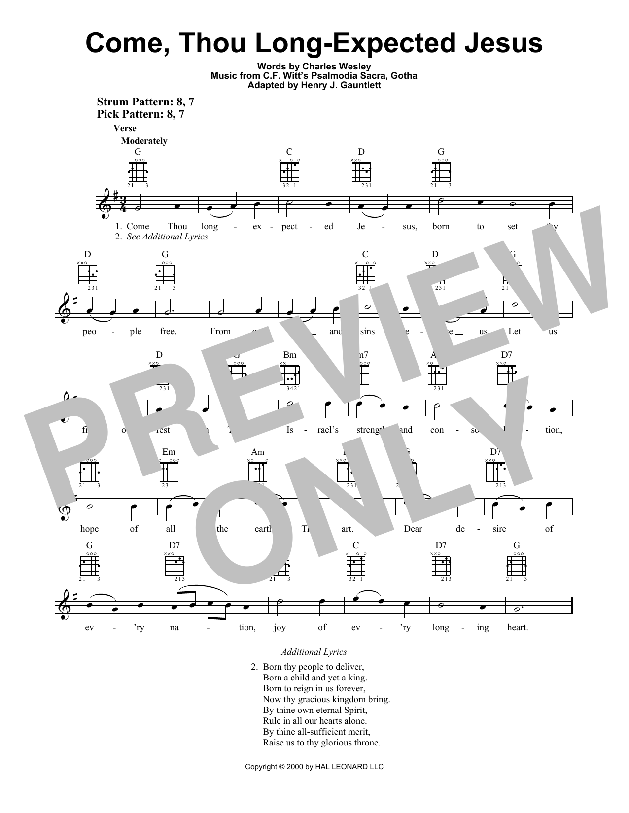 Learn to play C.F. Witt Come, Thou Long-Expected Jesus sheet music for Easy Guitar in minutes. Price: 5.9900$ C.F. Witt Come, Thou Long-Expected Jesus sheet music notes and chords arranged for Easy Guitar