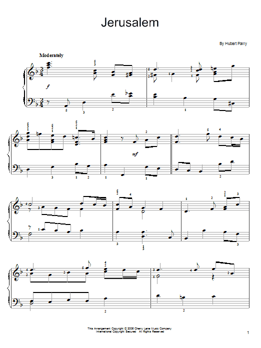 Hubert Parry Jerusalem sheet music notes and chords. Download Printable PDF.