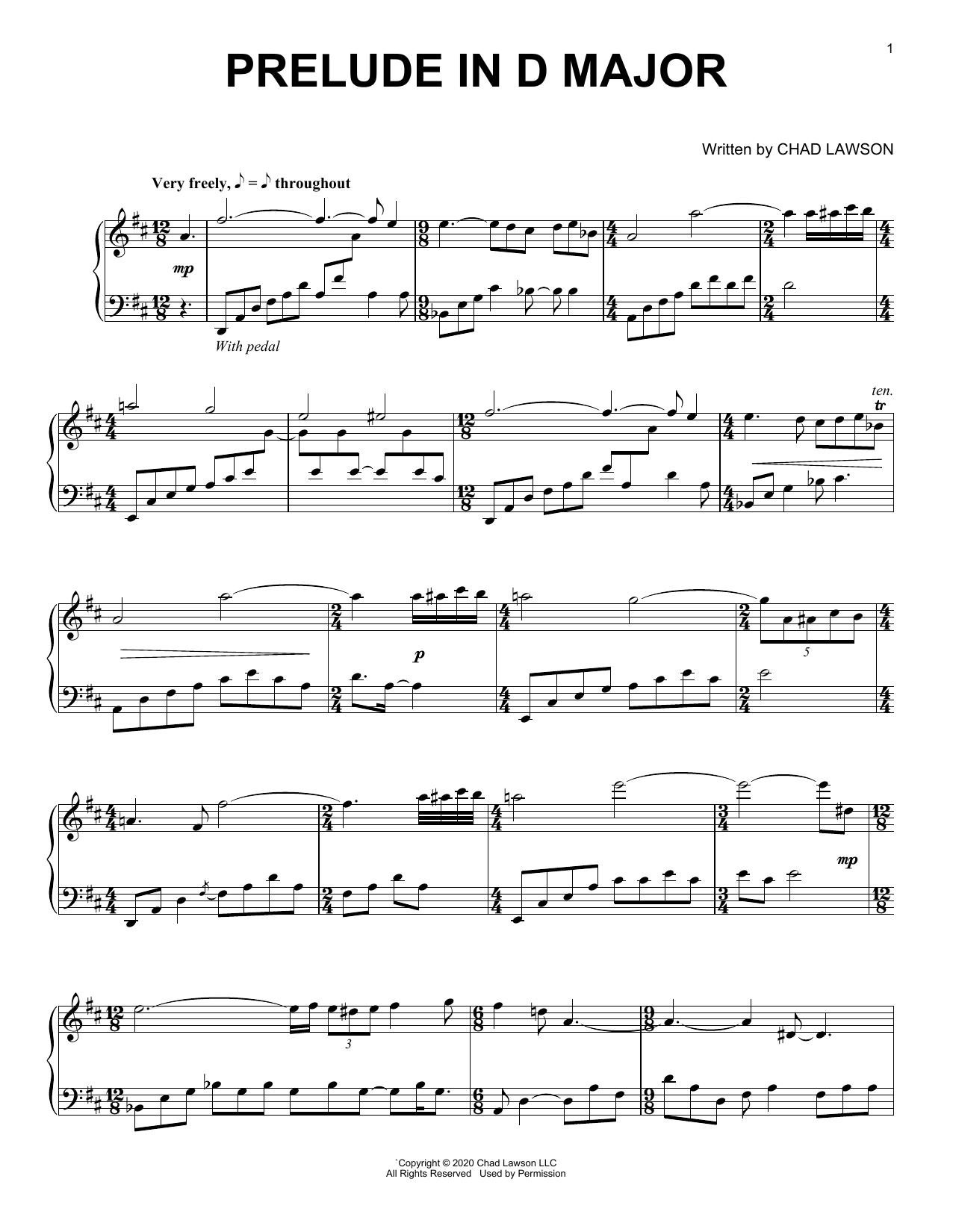 Chad Lawson Prelude In D Major sheet music notes and chords. Download Printable PDF.