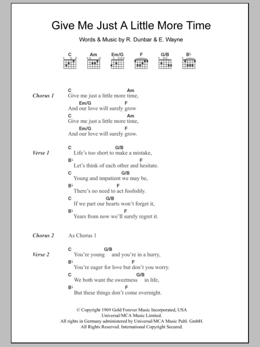 Chairmen of the Board Give Me Just A Little More Time sheet music notes and chords. Download Printable PDF.