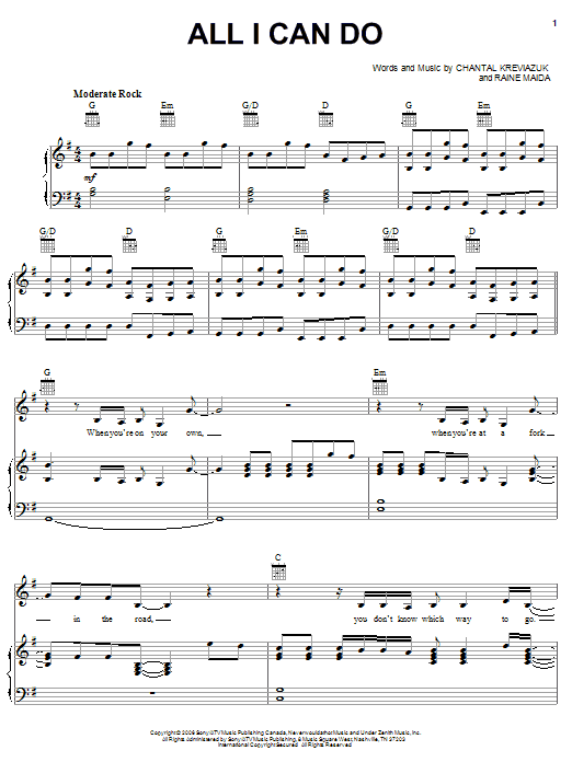 Learn to play Chantal Kreviazuk All I Can Do sheet music for Piano, Vocal & Guitar Chords (Right-Hand Melody) in minutes. Price: 7.8900$ Chantal Kreviazuk All I Can Do sheet music notes and chords arranged for Piano, Vocal & Guitar Chords (Right-Hand Melody)