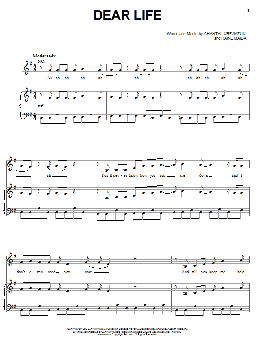 Learn to play Chantal Kreviazuk Dear Life sheet music for Piano, Vocal & Guitar Chords (Right-Hand Melody) in minutes. Price: 7.8900$ Chantal Kreviazuk Dear Life sheet music notes and chords arranged for Piano, Vocal & Guitar Chords (Right-Hand Melody)