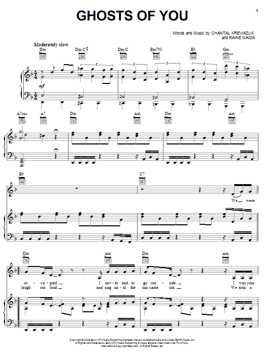 Learn to play Chantal Kreviazuk Ghosts Of You sheet music for Piano, Vocal & Guitar Chords (Right-Hand Melody) in minutes. Price: 7.8900$ Chantal Kreviazuk Ghosts Of You sheet music notes and chords arranged for Piano, Vocal & Guitar Chords (Right-Hand Melody)