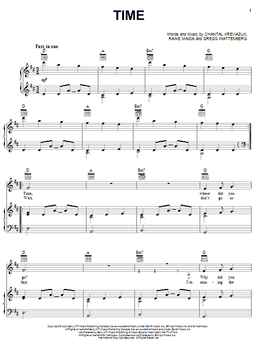 Learn to play Chantal Kreviazuk Time sheet music for Piano, Vocal & Guitar Chords (Right-Hand Melody) in minutes. Price: 7.8900$ Chantal Kreviazuk Time sheet music notes and chords arranged for Piano, Vocal & Guitar Chords (Right-Hand Melody)