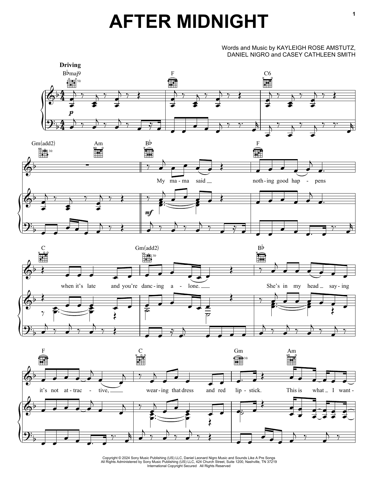 Chappell Roan After Midnight sheet music notes and chords. Download Printable PDF.