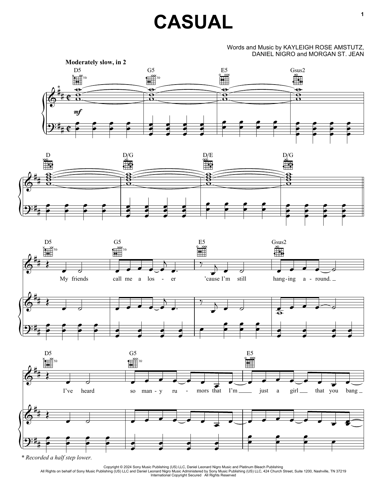 Chappell Roan Casual sheet music notes and chords. Download Printable PDF.