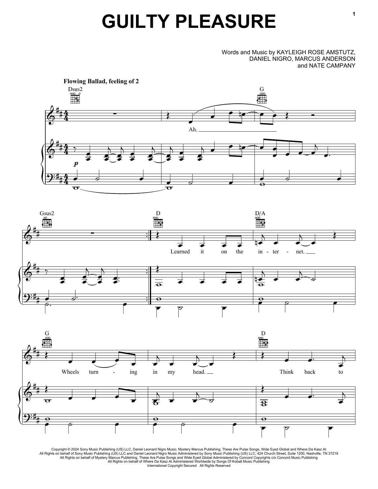 Chappell Roan Guilty Pleasure sheet music notes and chords. Download Printable PDF.