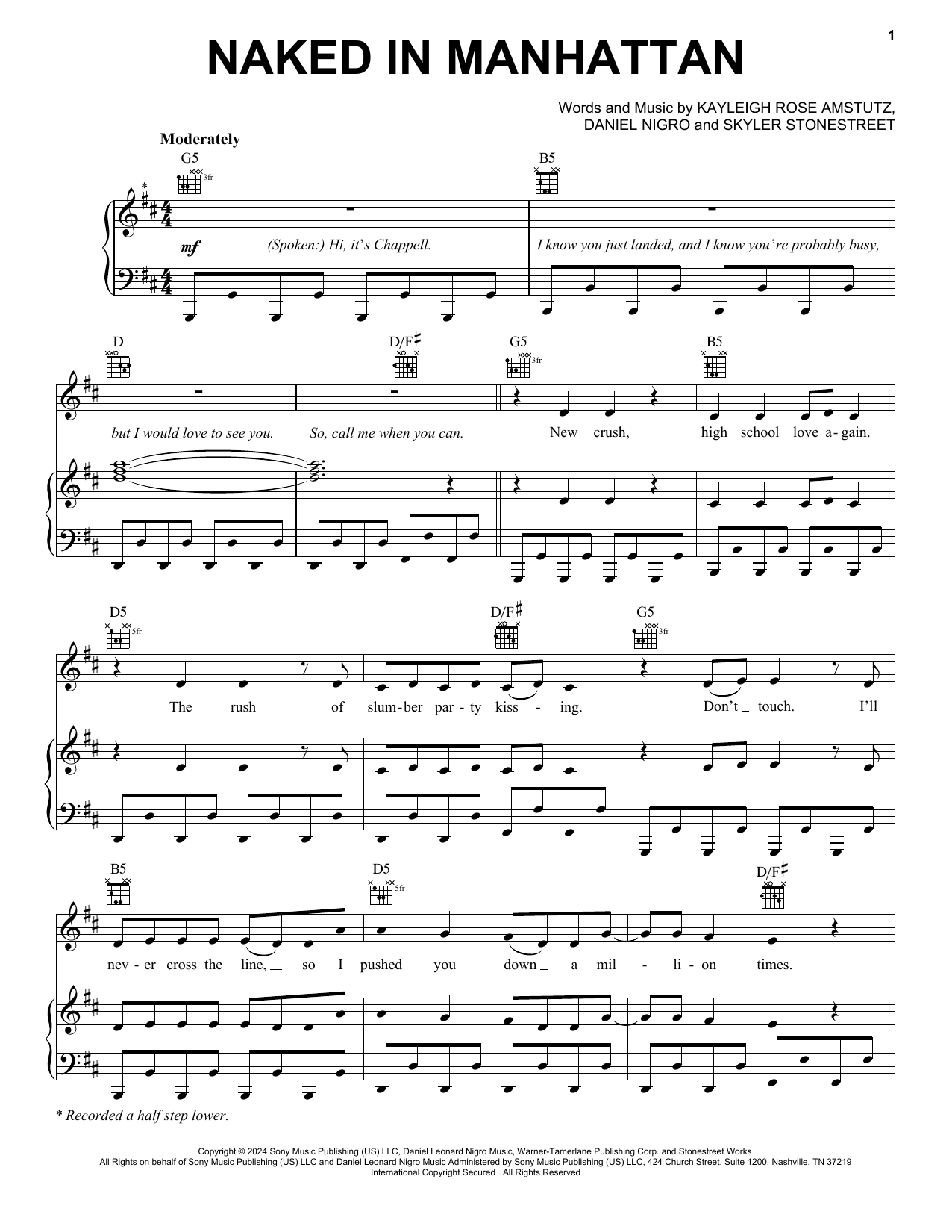 Chappell Roan Naked In Manhattan sheet music notes and chords. Download Printable PDF.