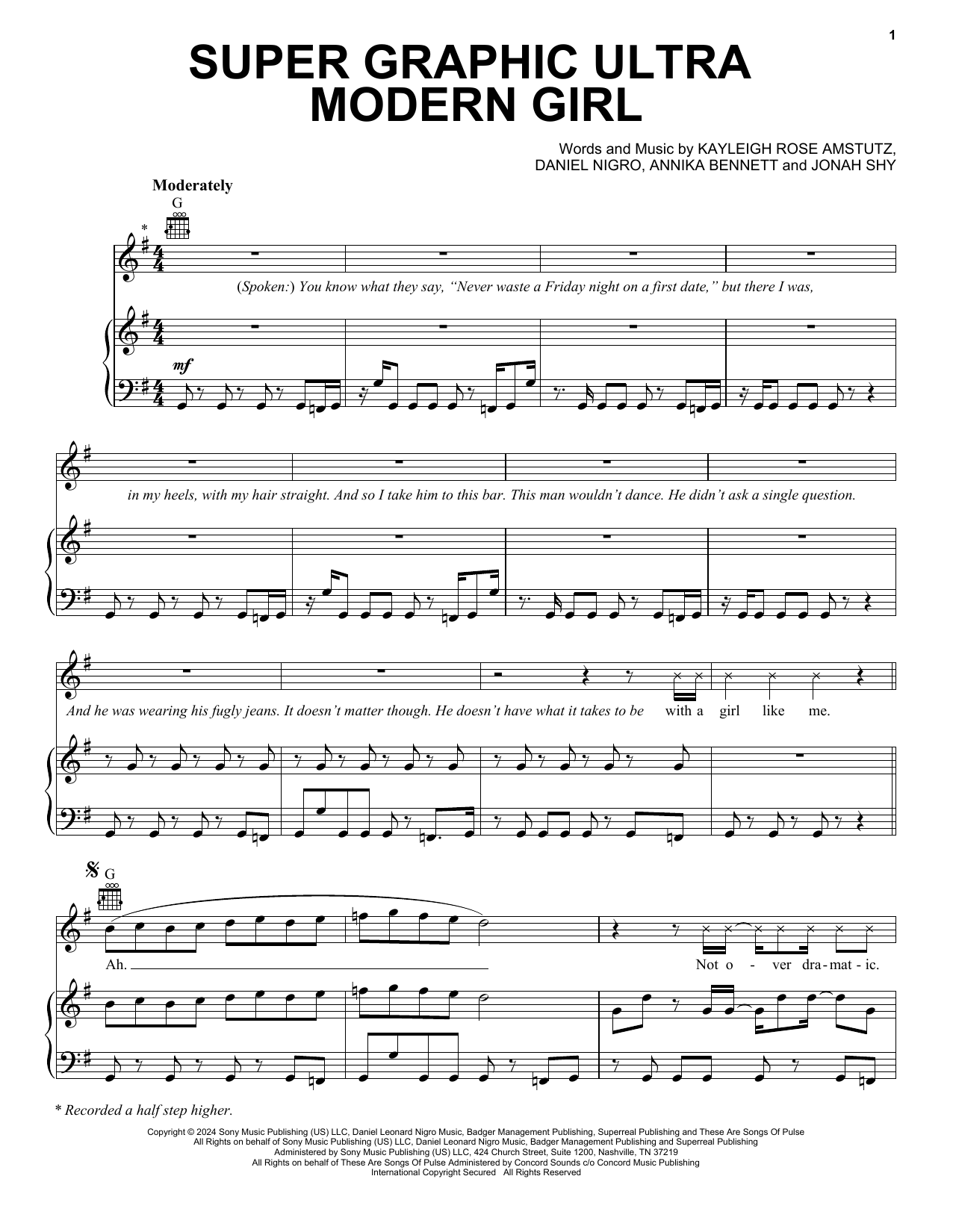 Chappell Roan Super Graphic Ultra Modern Girl sheet music notes and chords. Download Printable PDF.