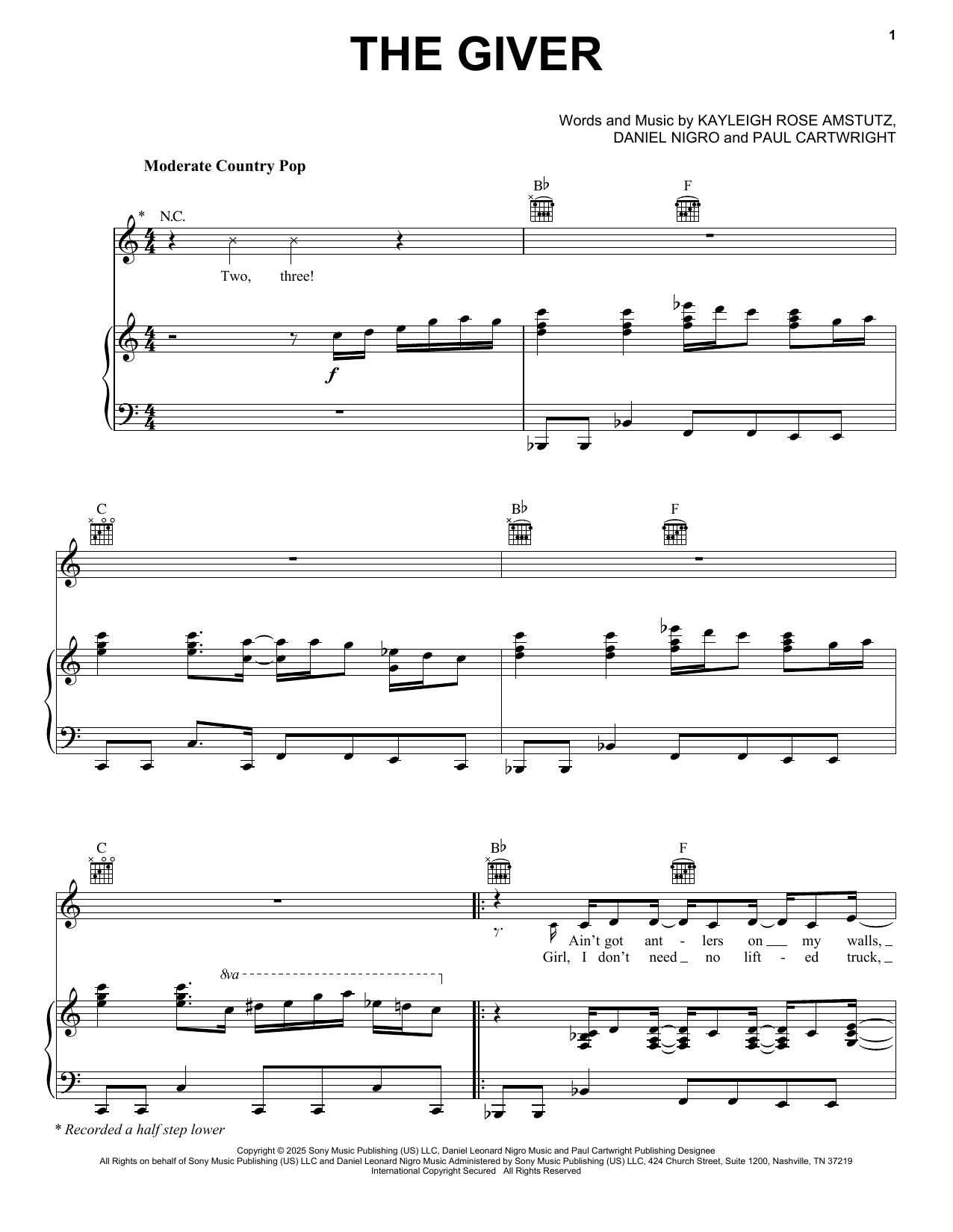 Chappell Roan The Giver sheet music notes and chords arranged for Piano, Vocal & Guitar Chords (Right-Hand Melody)