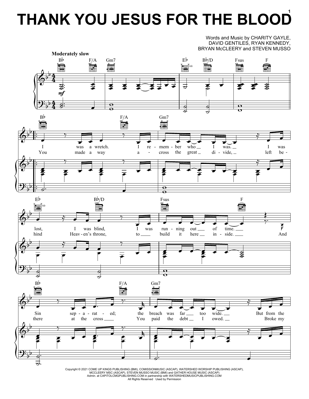 Charity Gayle Thank You Jesus For The Blood sheet music notes and chords. Download Printable PDF.