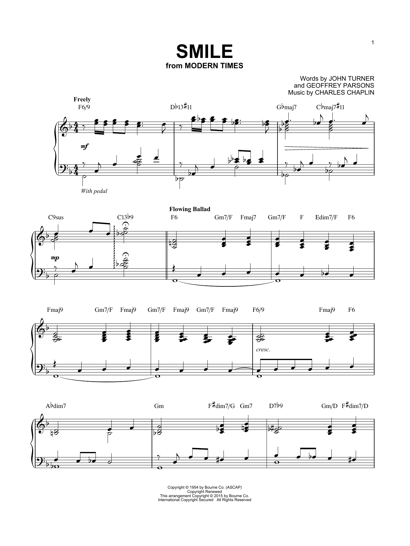 Charles Chaplin Smile [Jazz version] (arr. Brent Edstrom) sheet music notes and chords arranged for Piano Solo