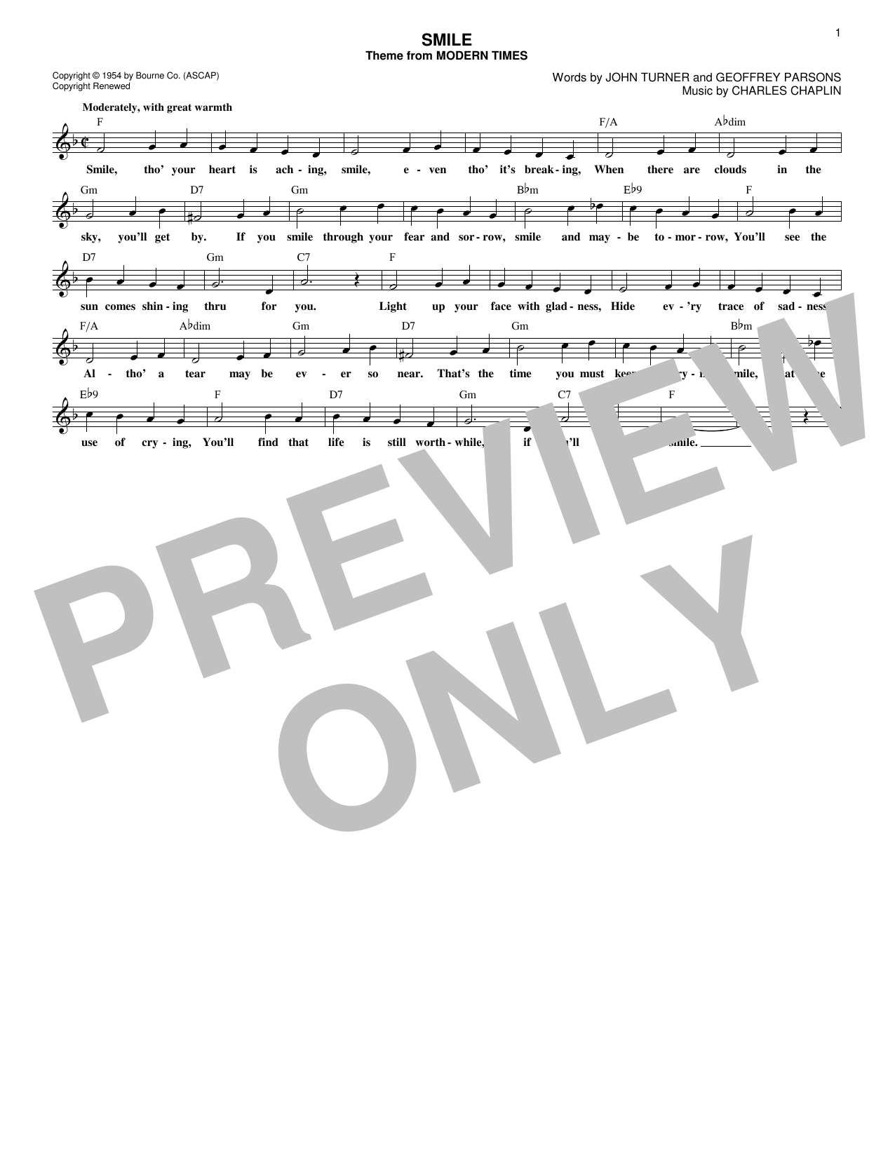 Charles Chaplin Smile sheet music notes and chords. Download Printable PDF.