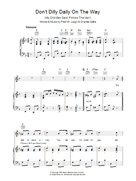 Charles Collins Don't Dilly Dally On The Way sheet music notes and chords. Download Printable PDF.