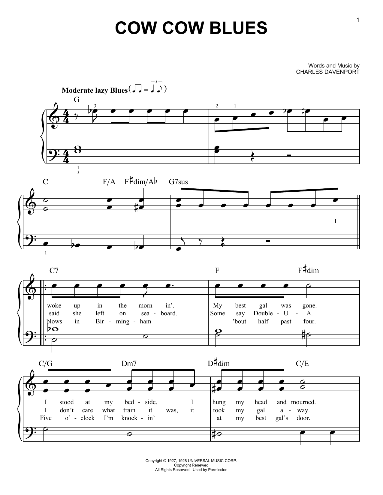 Charles Davenport Cow Cow Blues sheet music notes and chords. Download Printable PDF.