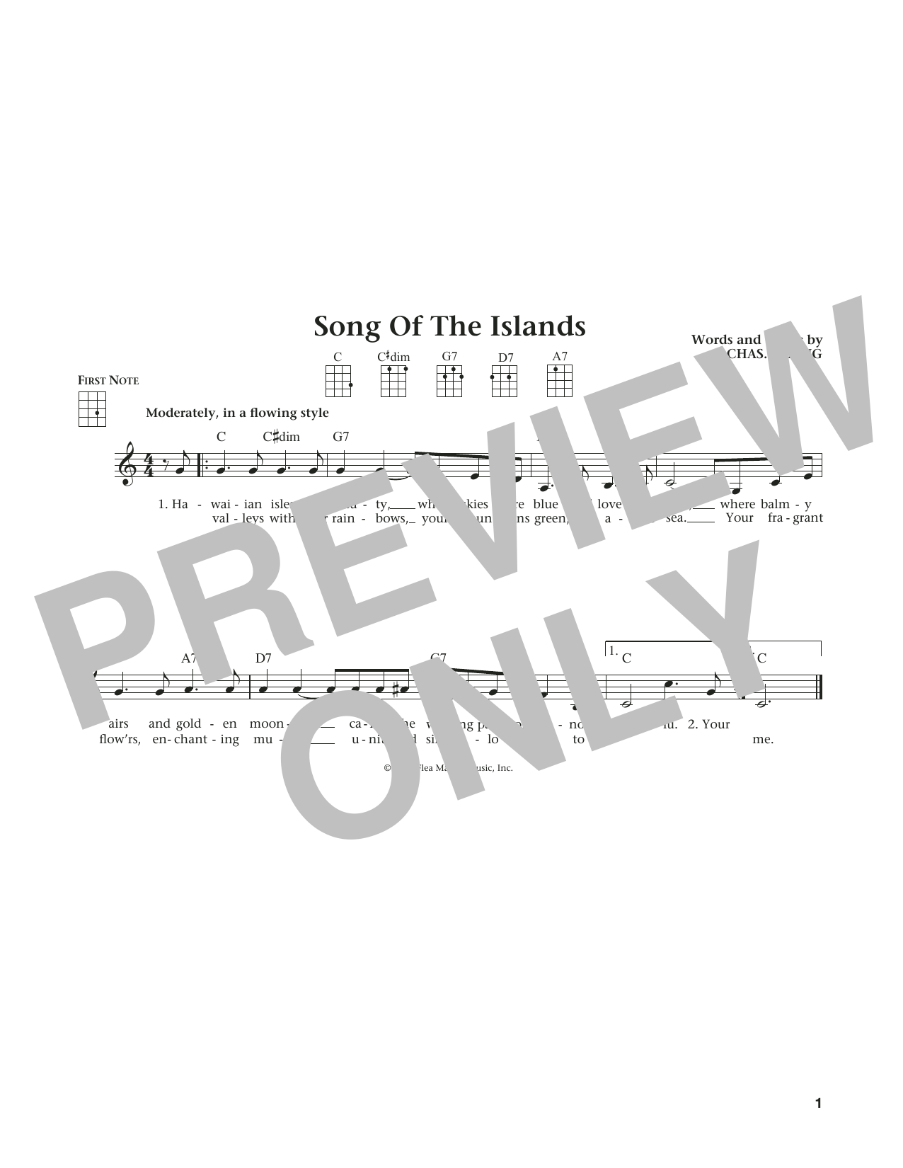 Charles E. King Song Of The Islands (from The Daily Ukulele) (arr. Liz and Jim Beloff) sheet music notes and chords arranged for Ukulele