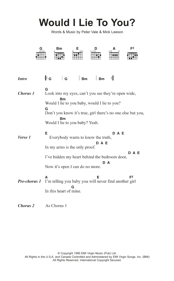 Charles & Eddie Would I Lie To You? sheet music notes and chords. Download Printable PDF.