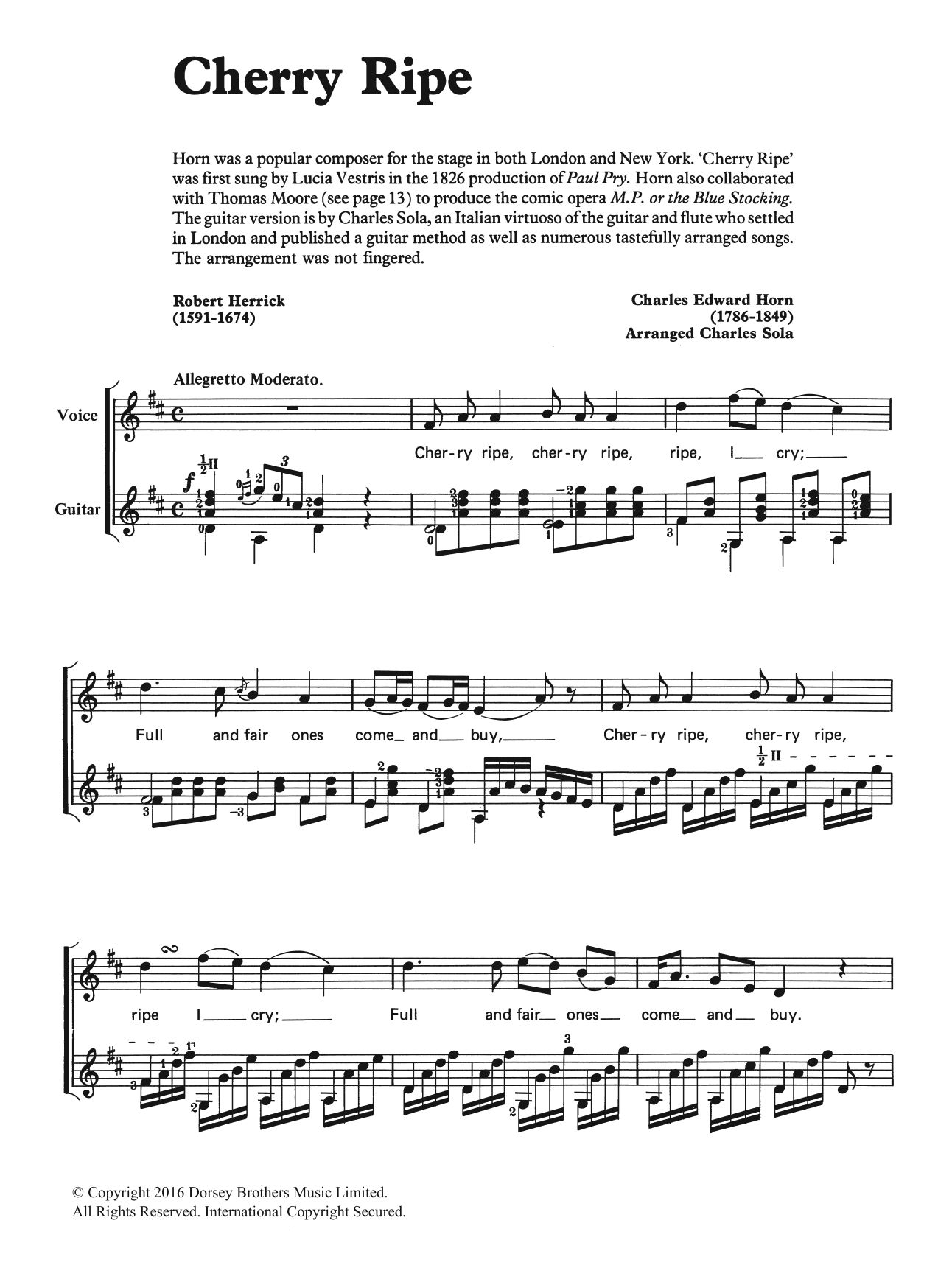 Charles Edward Horn Cherry Ripe sheet music notes and chords. Download Printable PDF.