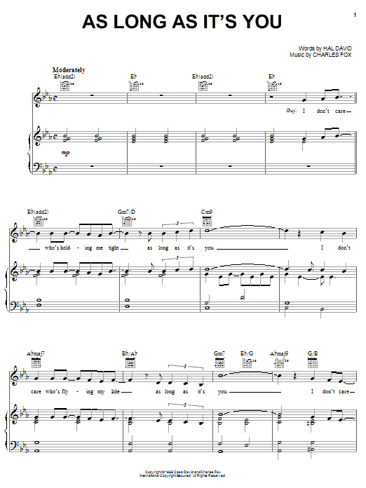 Learn to play Charles Fox As Long As It's You sheet music for Piano, Vocal & Guitar Chords (Right-Hand Melody) in minutes. Price: 7.8900$ Charles Fox As Long As It's You sheet music notes and chords arranged for Piano, Vocal & Guitar Chords (Right-Hand Melody)